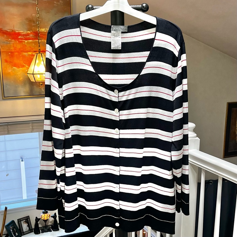 Selection By Ulla Popken Striped Mother Of Pearl Button Up Top/Topper Size 20/22